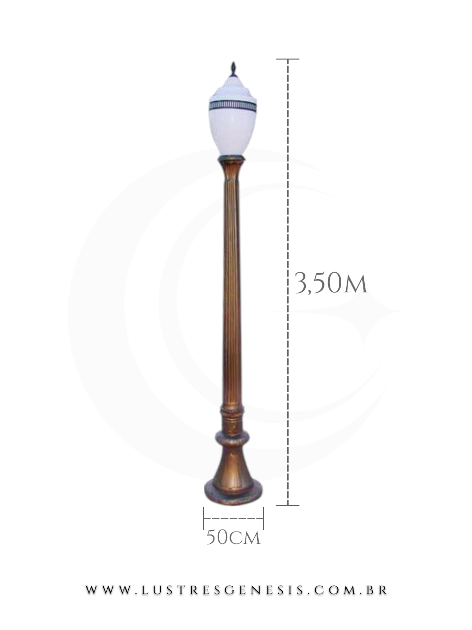 Luminária Poste Jardim Colonial 3,50m Globo Branco Design Clássico para Jardim Fachada Garagem Área Externa